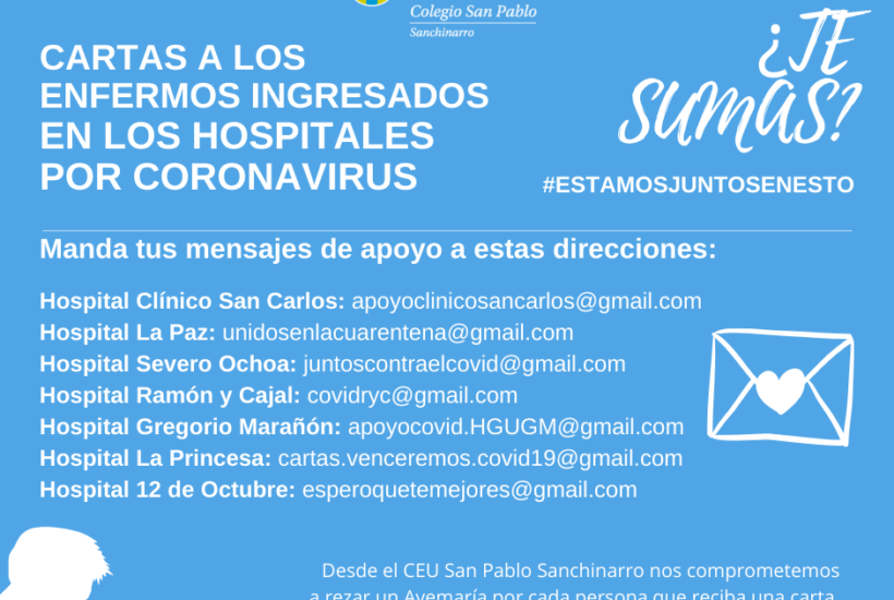 cartas a los enfermos ingresados en los hospitales por coronavirus &bull; Iniciativa solidaria: cartas a los enfermos ingresados en los hospitales madrileños